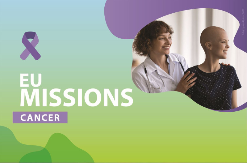 EU Missions Cancer text, picture of doctor and patient